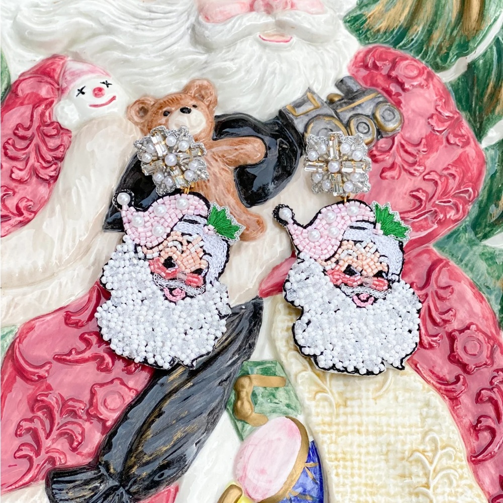 Vintage Pink Santa Earrings